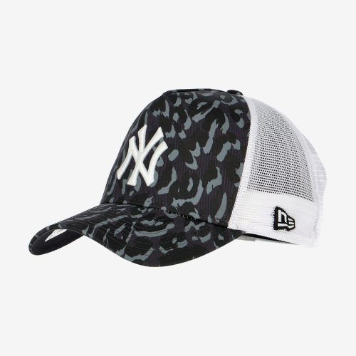 NEW ERA MLB NEW YORK YANKEES LEOPARD PRINT A-FRAME TRUCKER CAP GREY