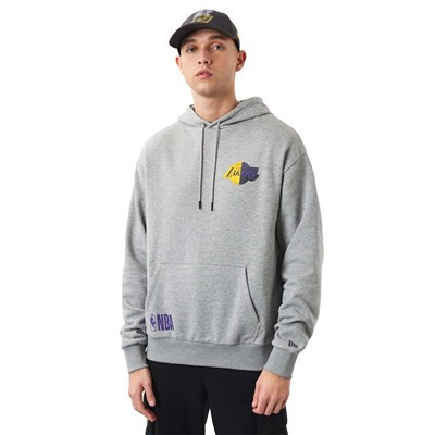 NEW ERA LOS ANGELES LAKERS HALF LOGO OVERSIZED HOODIE GREY