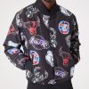 NEW ERA NBA ALL OVER AOP TEAM LOGO BOMBER JACKET BLACK L