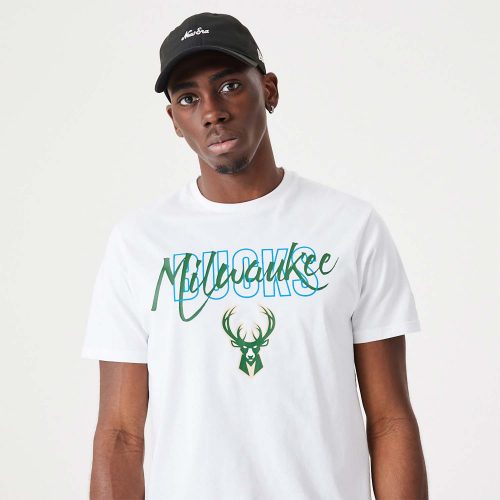 NEW ERA NBA MILWAUKEE BUCKS SCRIPT TEE WHITE