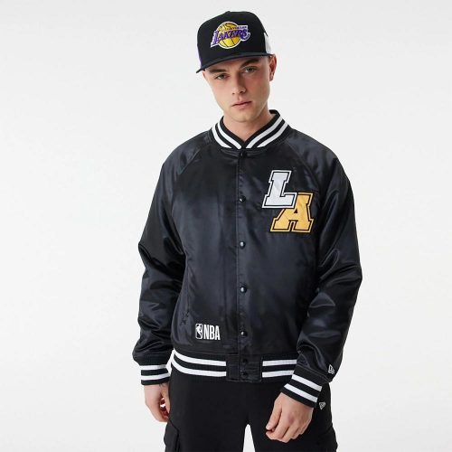 NEW ERA LOS ANGELES LAKERS TEAM LOGO SATIN BOMBER BLACK XL