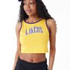 New Era NBA Team Wordmark Los Angeles Lakers Womens Crop Tank Top Yellow XS