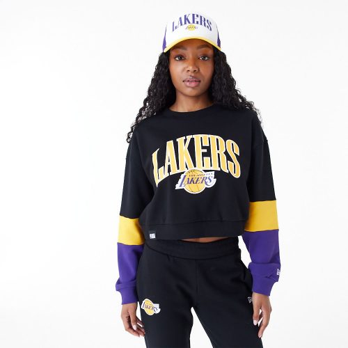 New Era NBA Colour Block Los Angeles Lakers Womens Crop Crew Neck Sweatshirt Black XS