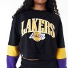 New Era NBA Colour Block Los Angeles Lakers Womens Crop Crew Neck Sweatshirt Black XS