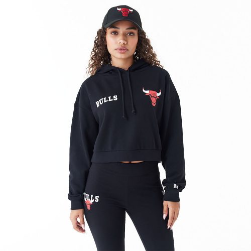 New Era NBA Team Logo Chicago Bulls Womens Crop Pullover Hoodie Black M