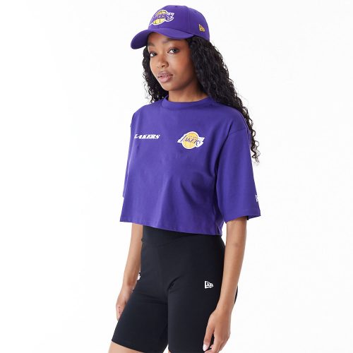 New Era NBA Team Logo LLos Angeles Lakers Womens Crop T-Shirt Purple L