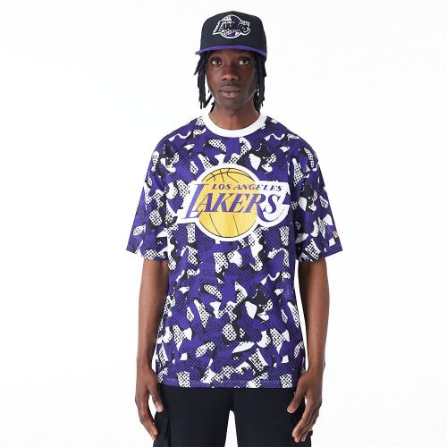 New Era NBA Team All Over Print Mesh Los Angeles Lakers Oversized T-Shirt Purple XXL