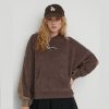 KARL KANI SWEATSHIRT SMALL SIGNATURE BLOCK OS TOWELING HOODIE BROWN/TAUPE M