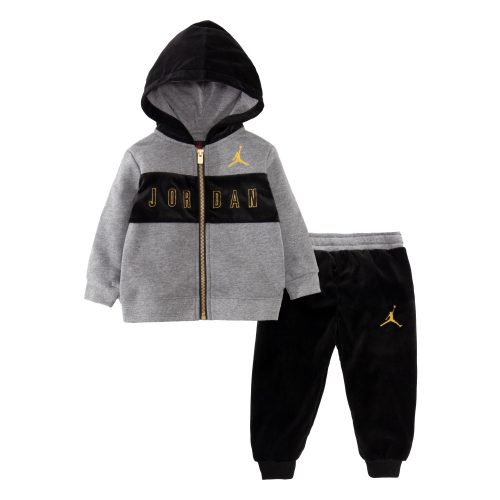 JORDAN KIDS JUMPMAN CLASSICS FLEECE/TERRY SET BLACK/GREY/GOLD