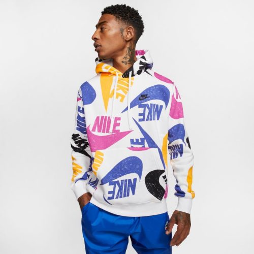 NIKE SPORTSWEAR CLUB PRINTED HOODIE DEEP ROYAL BLUE/WHITE/BLACK