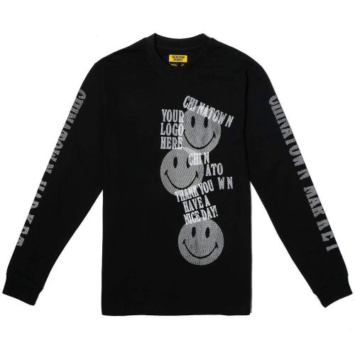 CHINATOWN MARKET SMILEY PRINT GUN LONG SLEEVE TEE BLACK