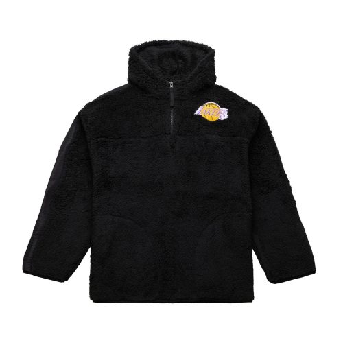 MITCHELL & NESS LOS ANGELES LAKERS NBA POLAR FLEECE 1/4 ZIP PULLOVER HOODIE BLACK