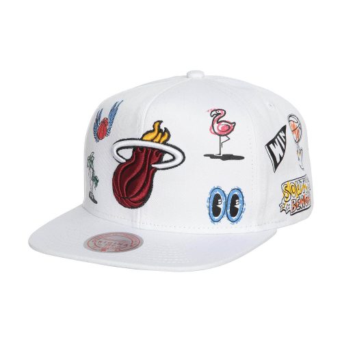 MITCHELL & NESS NBA MIAMI HEAT HAND DRAWN SNAPBACK WHITE