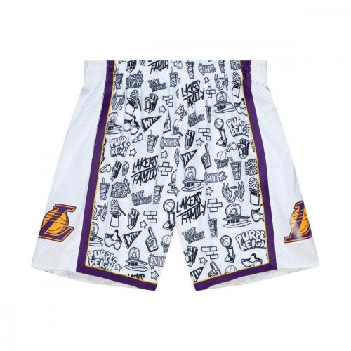 MITCHELL & NESS NBA LOS ANGELES LAKERS DOODLE SWINGMAN SHORTS PATTERN / WHITE