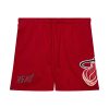 MITCHELL & NESS NBA POSTGAME FLEECE SHORTS VINTAGE LOGO MIAMI HEAT RED