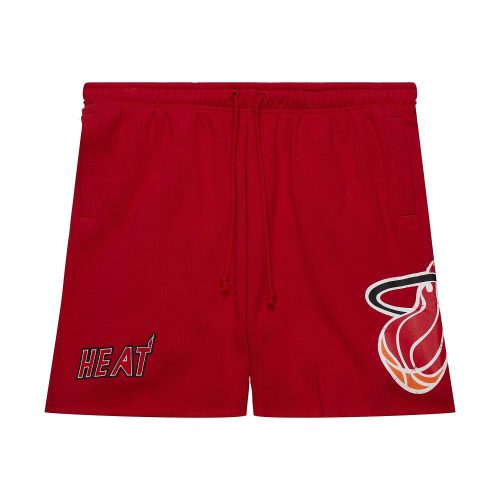 MITCHELL & NESS NBA POSTGAME FLEECE SHORTS VINTAGE LOGO MIAMI HEAT RED S