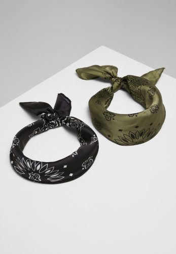 URBAN CLASSICS SATIN BANDANA 2-PACK BLACK/OLIVE