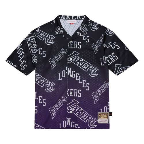 MITCHELL & NESS NBA DESTINATION LEISURE BUTTON UP SHIRT Los Angeles Lakers Purple L